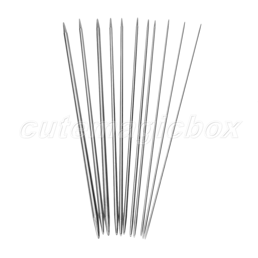 44Pcs 25cm Stainless Double Pointed Knitting Needles 1.5mm5mm Silver