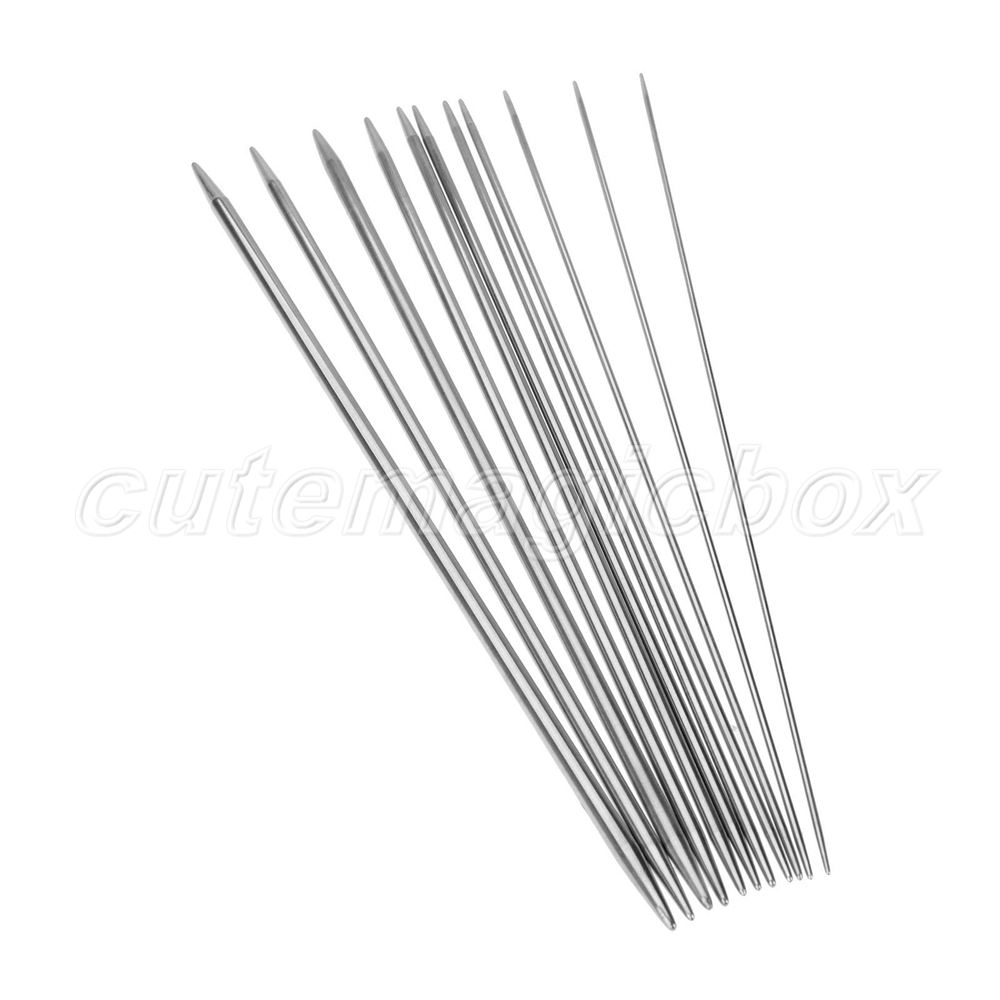 44Pcs 25cm Stainless Double Pointed Knitting Needles 1.5mm5mm Silver
