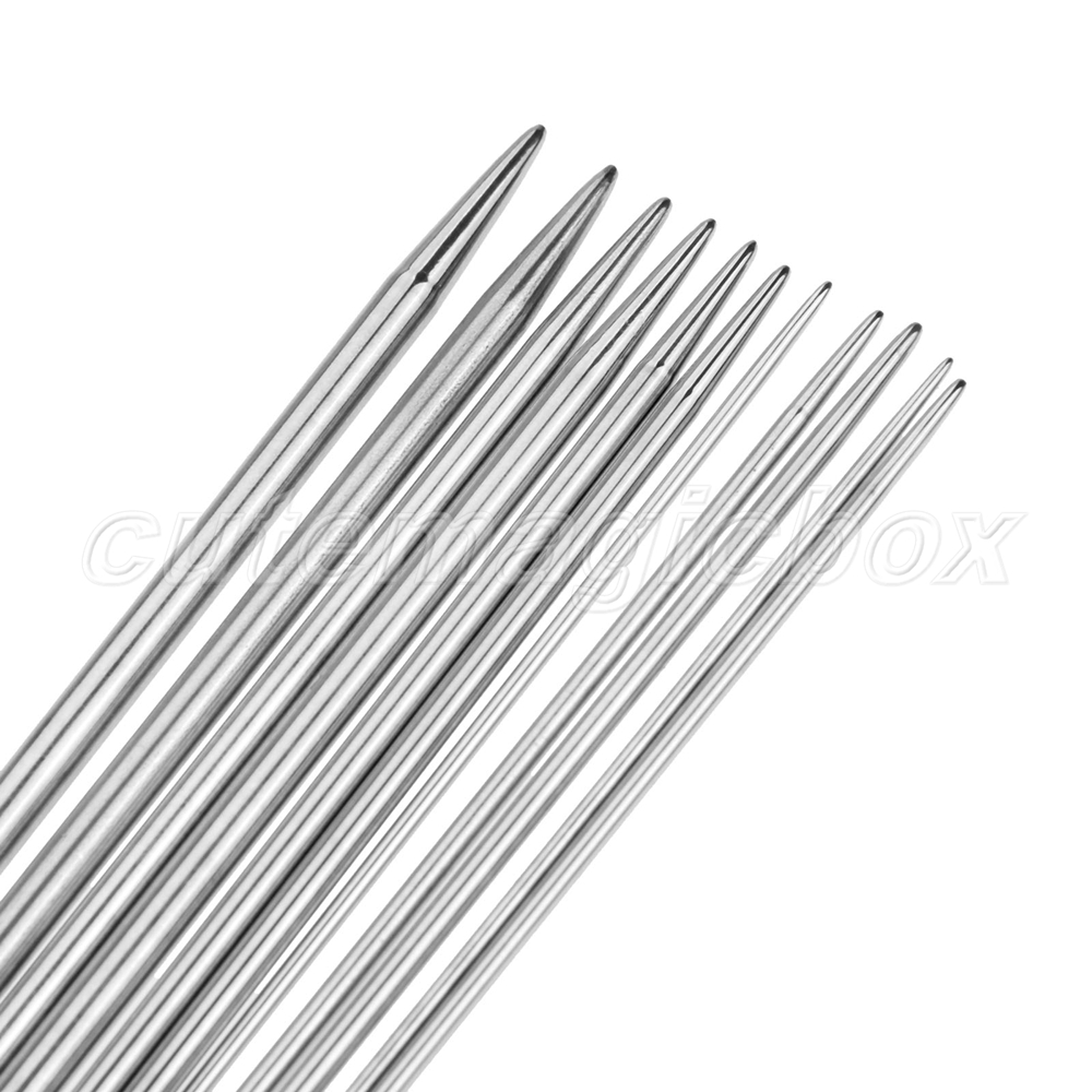 44Pcs 25cm Stainless Double Pointed Knitting Needles 1.5mm5mm Silver