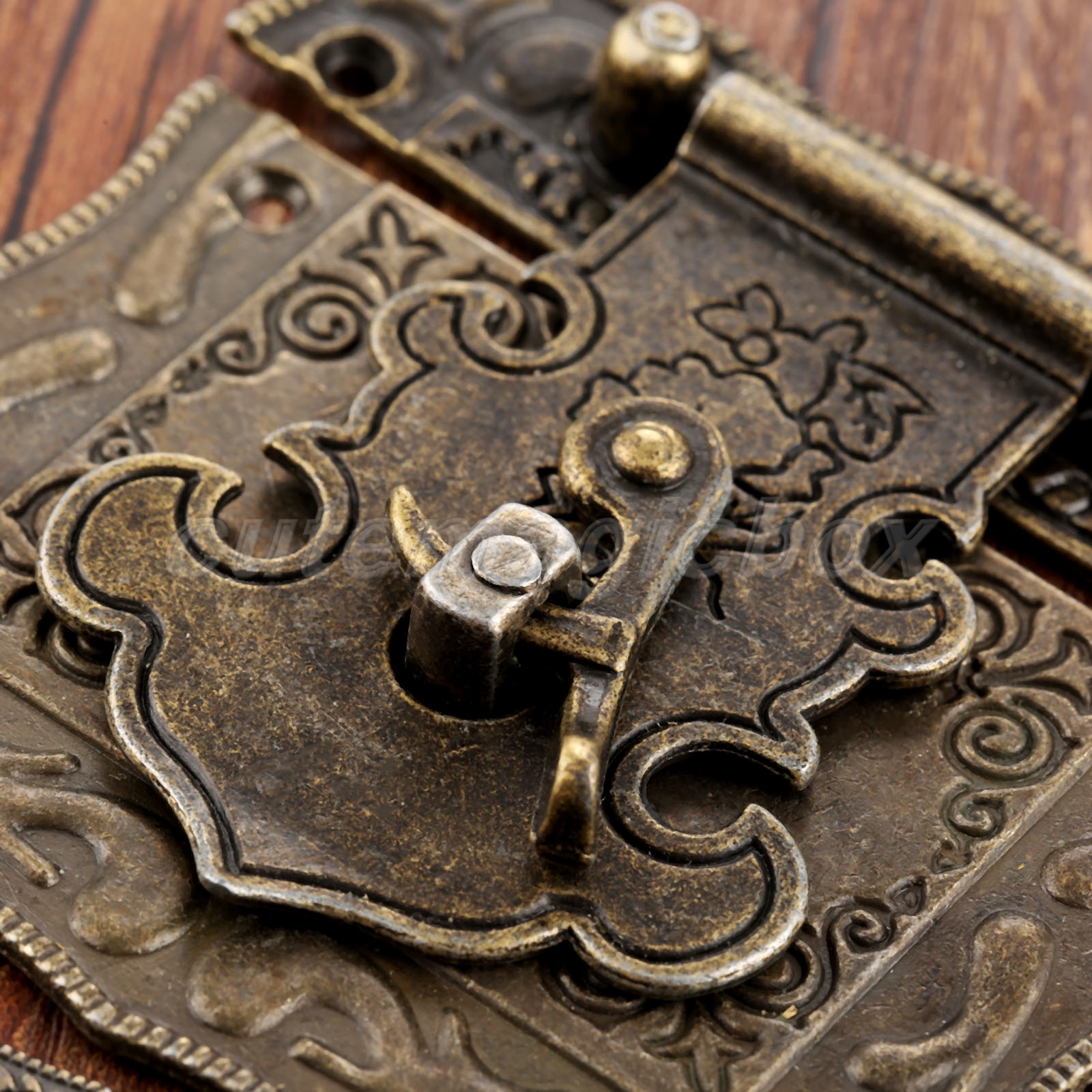 Classic Carved Flower Jewelry Box Latch Hasp Catch Clasp & Hinges Set