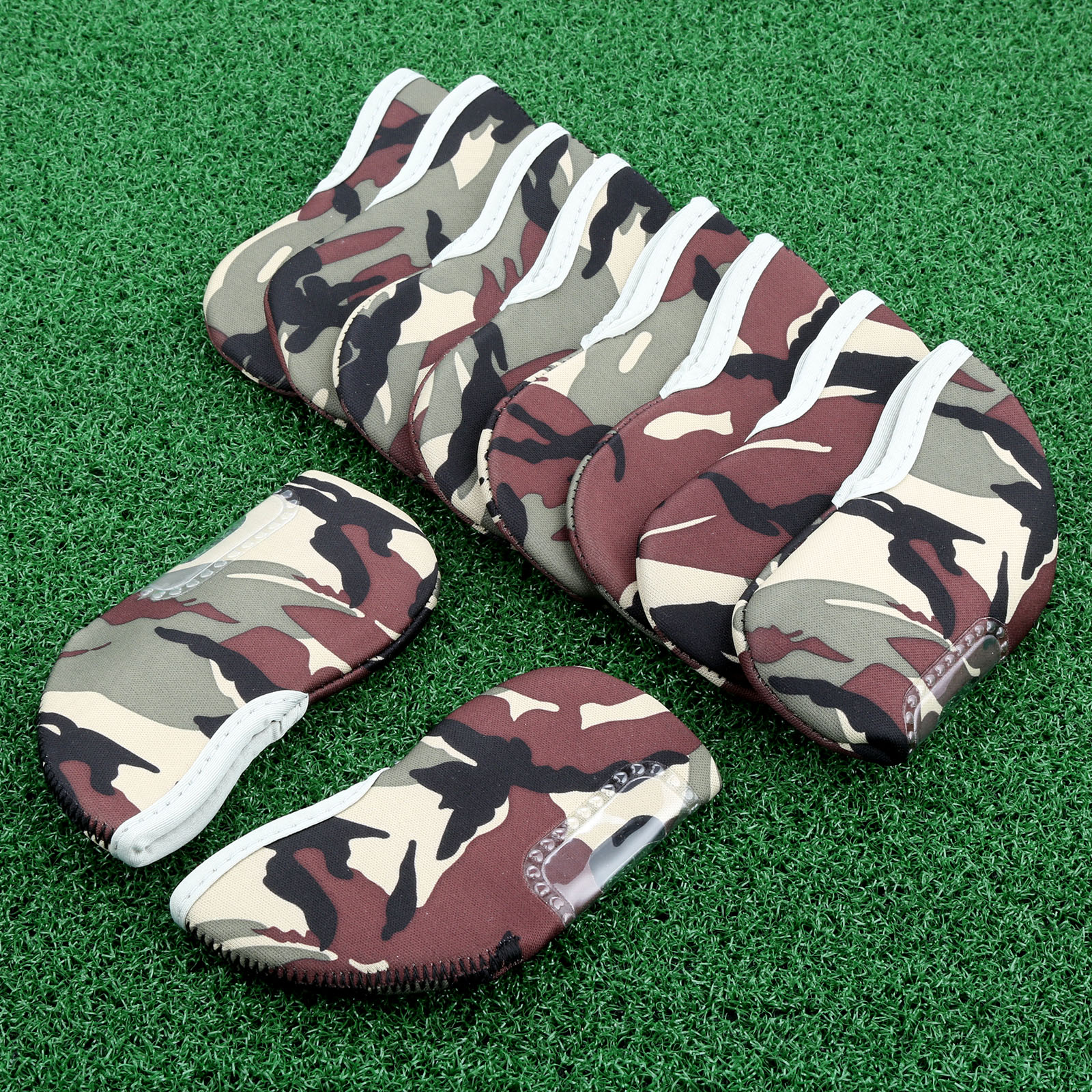 10Pcs Camo Golf Club Head Cover Transparent Window Iron Protective