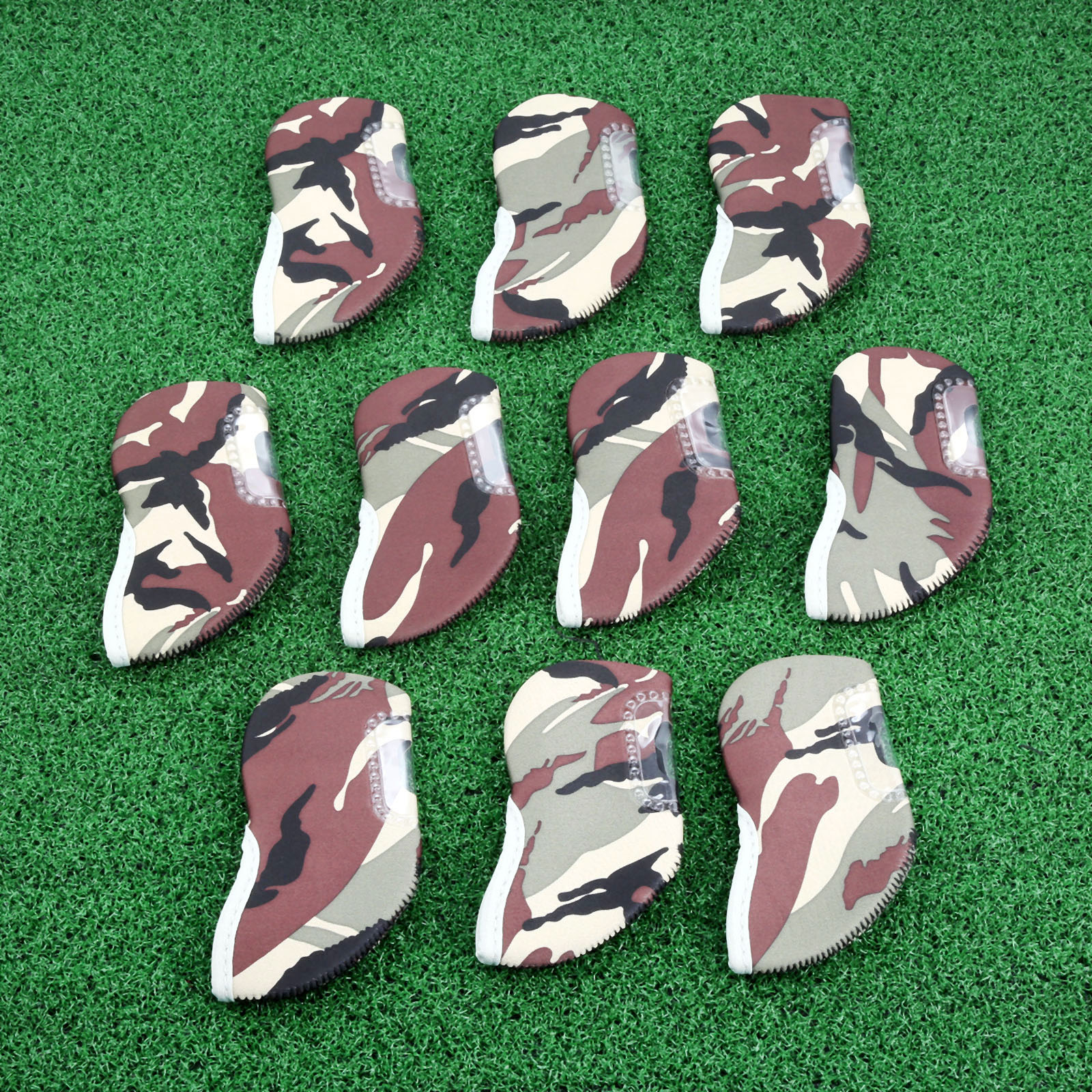 10Pcs Camo Golf Club Head Cover Transparent Window Iron Protective