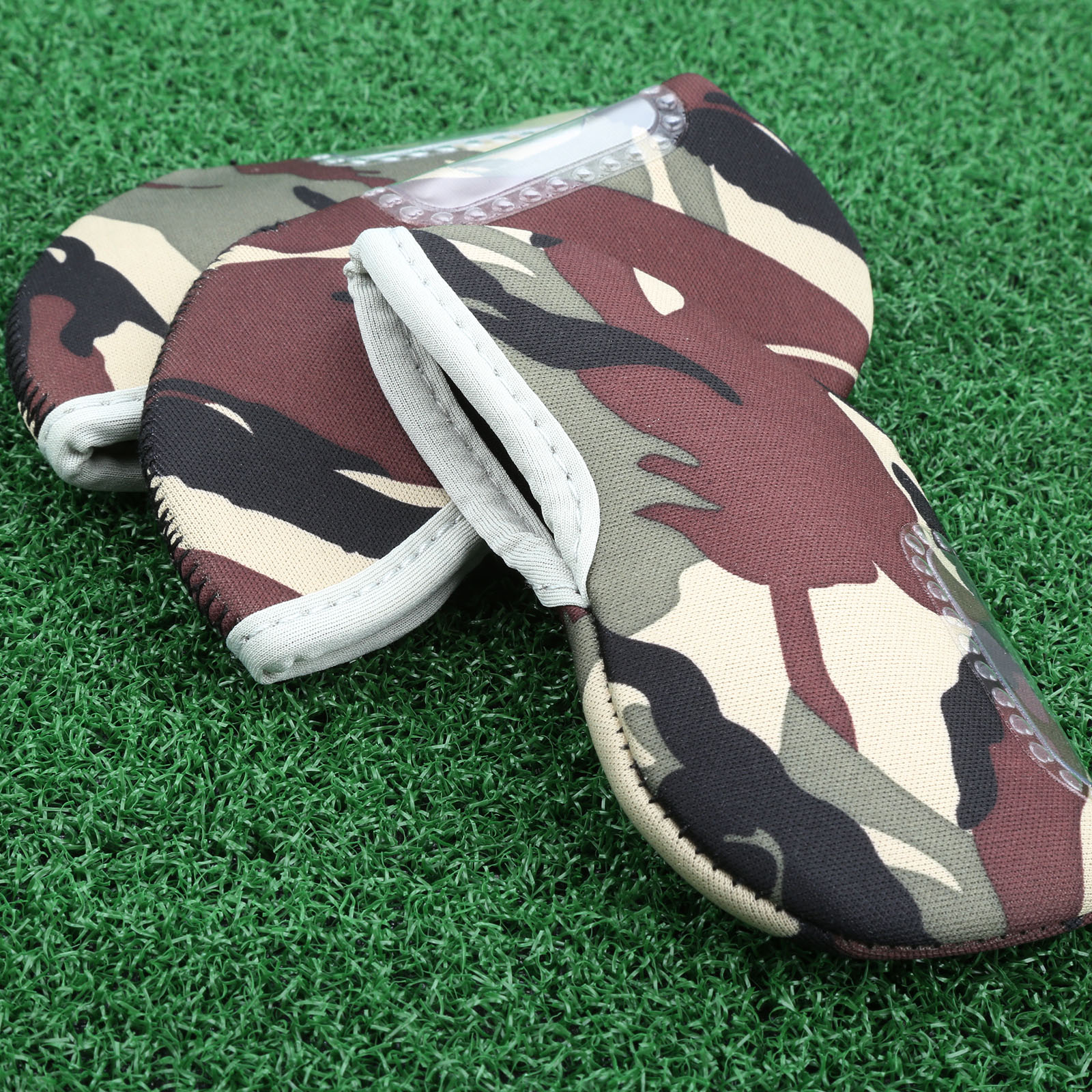 10Pcs Camo Golf Club Head Cover Transparent Window Iron Protective