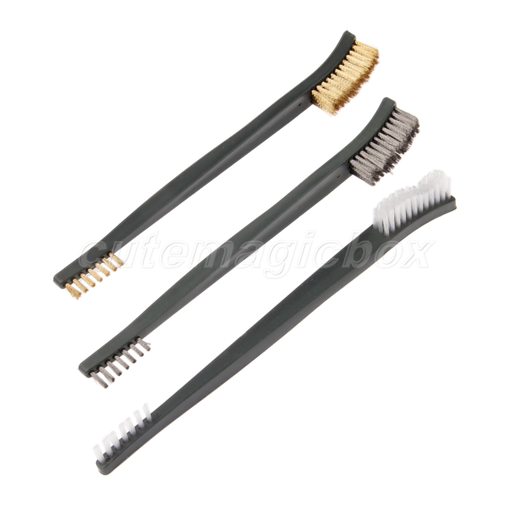 3×Copper Wire Brush Wire Brush Nylon Brush Plastic Handle Gun Cleaning